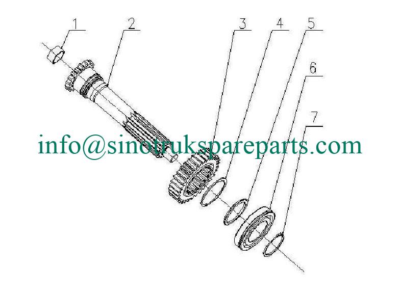 INPUT SHAFT AND FIRST SHAFT GEAR, HW19710, SINOTRUK SPARE PARTS CATALOG