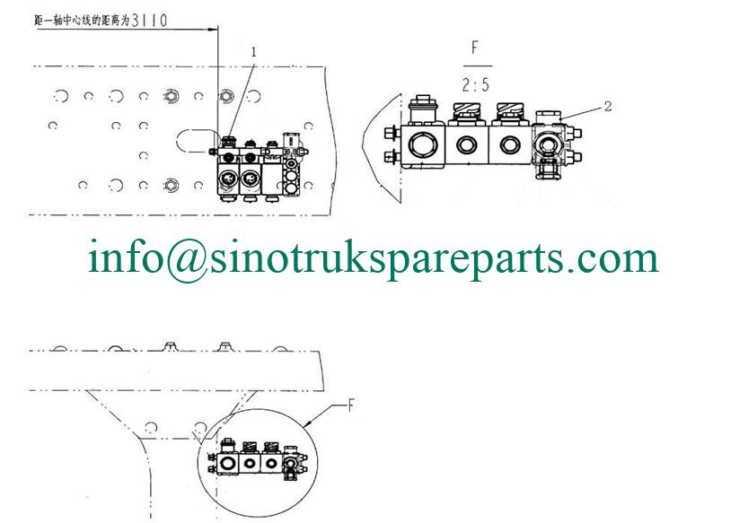 sinotruk spare parts Brake lines and valves for Cab mounting system WG9000361011 -sinotruk parts